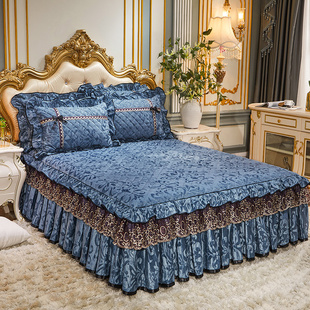 冬季加厚夹棉天鹅绒床裙单件花边保暖床罩1.5m席梦思床套1.8m