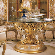 欧式实木餐桌椅法式高档实木金箔餐桌意大利钢化玻璃，面带转盘餐桌
