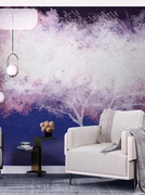 梦幻唯美墙纸电视墙背景墙，壁布星空蓝紫色，树壁纸壁画欧式定制墙布
