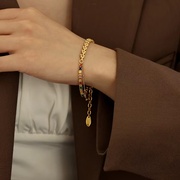 欧美夸张风设计感麦穗链条拼接彩色锆石手链，女轻奢感铜镀18k