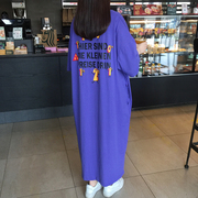 短袖女2024夏季韩国东大门卡通宽松过膝大码蝙蝠，袖长款套头t恤裙
