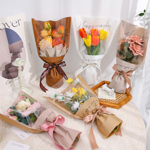 单支花束包装多支袋鲜花，包花袋牛皮纸透明花店，花艺母亲节diy材料