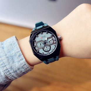 韩版潮流八角金属表盘手表，男学生简约机械风大表盘时尚防水石英表