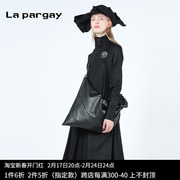 纳帕佳简洁立领，连衣裙2023秋装女式黑色，长袖中长款休闲裙子