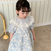 女童连衣裙夏季韩版童装女洋气儿童蕾丝印花公主裙