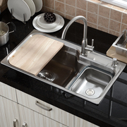 大单盆水槽厨房洗菜盆单槽304不锈钢一体，水盆超大台阶式水池套餐