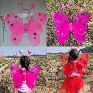 六一礼物儿童节表演服装，女童背饰发光蝴蝶翅膀，仙子仙女棒裙子套装