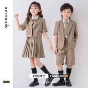 童装英伦风外套短袖西服三件套装幼儿园园服夏装中小学生校服套装