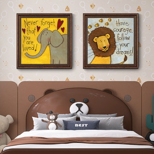 儿童房卧室装饰画男孩，卡通动物床头装饰挂画美式墙画女孩房间壁画
