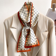橙色字母窄丝巾日常搭配衬衫小长条丝巾女韩国多功能装饰领巾围巾