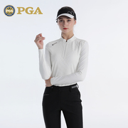 美国pga高尔夫服装女士，长袖t恤春夏女装，上衣拉链立领运动衣服
