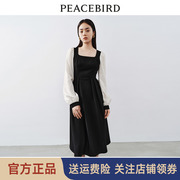 太平鸟女装 2023年秋季法式气质方领连衣裙收腰长袖裙子A8FAD3210