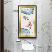 新中式荷花韵卫生间装饰画客厅玄关竖版壁画浴室厕所防水免钉挂画