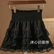 黑色蕾丝蛋糕短裙半身裙，女2024夏小个子高腰显瘦裙子半裙伞裙