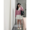 大码胖mm早春搭配一整套韩系学院风粉色毛衣，背心半身裙叠穿三件套