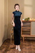 2024春复古改良黑色旗袍女士优雅显瘦气质连衣裙日常可穿礼服