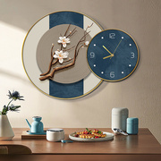 新中式餐厅挂画家简X约餐桌背景墙禅意钟表装饰画用圆形客厅花卉