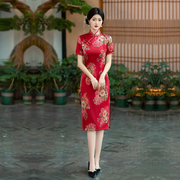 高考旗袍红色年轻连衣裙小个子妈妈夏装日常可穿胖mm加大码中国风