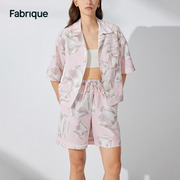 Fabrique 印花丝绵混纺睡衣套装2023夏季印花芭比衬衫短裤女