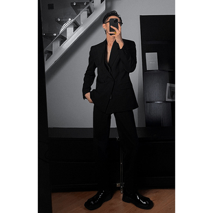 龙叨叨(龙叨叨)高定系列，简约西装套装黑色修身英伦风商务休闲西服西裤