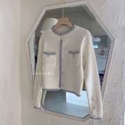 小个子针织开衫外套女秋季2022韩版气质显瘦百搭长袖白色上衣