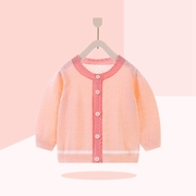 女童针织开衫女宝宝夏季薄款线衫小外套，婴儿外搭上衣可爱镂空毛衣
