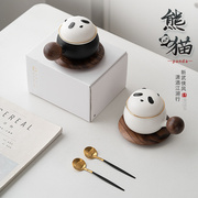 熊猫陶瓷泡茶杯公室茶具个人专用创意带盖杯子茶水分离杯咖啡杯