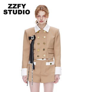 ZZFY STUDIO涤纶外套初秋款双排扣长袖气质短款西装短裤套装女