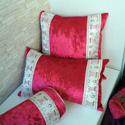 欧式美式玫红丝绒抱枕靠垫中式沙发床头靠枕圆柱腰枕靠背结婚抱枕