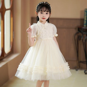 女童旗袍裙夏季白色新中式儿童礼服泡泡袖洋气小孩公主纱连衣裙子