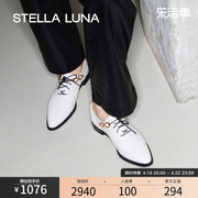 STELLA LUNA女鞋春夏英伦风平底单鞋尖头链条系带真皮乐福鞋