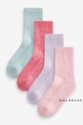  NEXT儿童袜子 2024春秋季粉红/紫色中筒袜 女童运动袜4双装