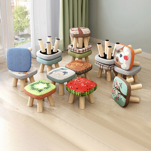 实木小凳子家用小型矮凳，圆凳蘑菇凳可爱儿童板凳软坐凳换鞋凳woho