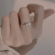 S925纯银链条爱心月光石戒指环女款轻奢设计感高级小众韩版百搭潮