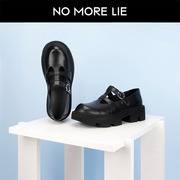 直述NOMORELIE 黑色玛丽珍厚底鞋增高丁字凉鞋 原创设计师品牌