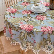 杜鹃花美式大圆桌印花圆形餐桌布田园家用防尘盖布创意装饰餐桌布