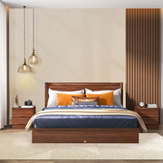 天坛家具实木框高箱储物床双人床卧室板式双人床新中式胡桃木摩卡