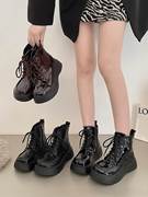 黑色厚底马丁靴女2023年秋季款，英伦风小个子，增高韩系显瘦短靴