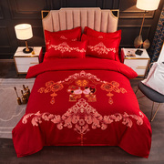 婚庆纯棉四件套结婚床单被套，喜被卡通全棉，大红色新婚喜庆床上用品