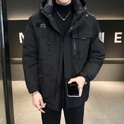 香港冬季男士连帽羽绒，外套中a长版潮流加厚男装，时尚休闲保暖