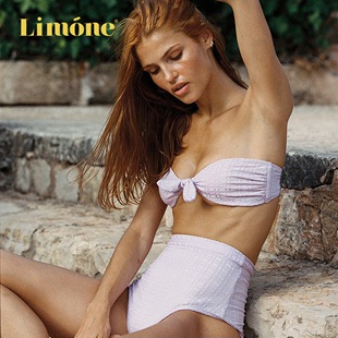 limone2024春季抹胸款蝴蝶结，饰高腰分体泳衣女，少女感比基尼