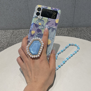 蓝钻石支架适用于三星zflip3手机壳折叠屏f7110保护壳Galaxy创意油画花朵flip3超薄防摔f9260小清新外壳