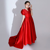 女童高端大码红色礼服公主，裙婚纱蓬蓬纱花童主持人舞台钢琴演出服