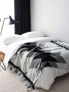 北欧简约风几何黑白灰针织毛线沙发休闲装饰盖毯空调毯午睡毛毯厚