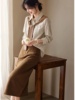 外贸品牌尾货女法式时尚设计感条纹针织披肩，休闲长袖衬衫上衣