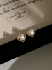 S925银针法式轻奢高级感镶钻珍珠方形小耳钉气质温柔时尚耳环女