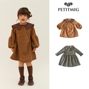 little家日本petitmigfw23秋冬儿童女宝，花边领长袖连衣裙
