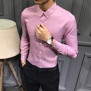 2020韩版男装修身小领长袖衬衫英伦休闲男发型师青年衬衣潮
