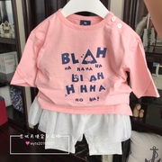 韩国中小童装 夏女童宝宝粉色中袖纯棉T恤 裙裤套装A20D1XA913