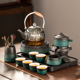 电陶炉煮茶器煮茶炉家用玻璃，烧水壶蒸煮茶壶，陶瓷懒人自动茶具套装